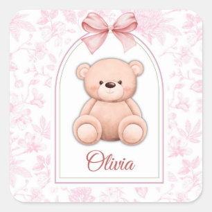 Adesivo Quadrado Olivia   Design de Enfermeiro de Urso Rosa Persona