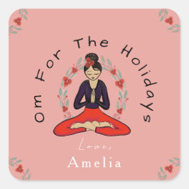 Adesivo Quadrado 'Om For The Holidays' Yoga and Wreath Card Square