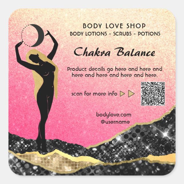 Adesivo Quadrado *~* Ombre Peach Deusa Rosa Intenção Ortográfica AP (Frente)