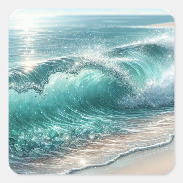Adesivo Quadrado Onda Azul bonito com Faíscas (Frente)