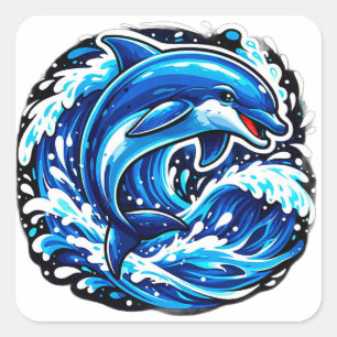 Adesivo Quadrado Onda do Oceano do Golfinho Azul Para Amantes da Co