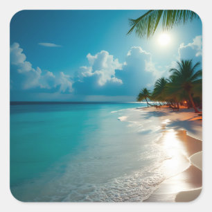 Adesivo Quadrado Ondas tropicais praia azul nublada