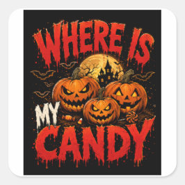 Adesivo Quadrado Onde Está Minha Balas de Halloween Abóbora T-Shirt