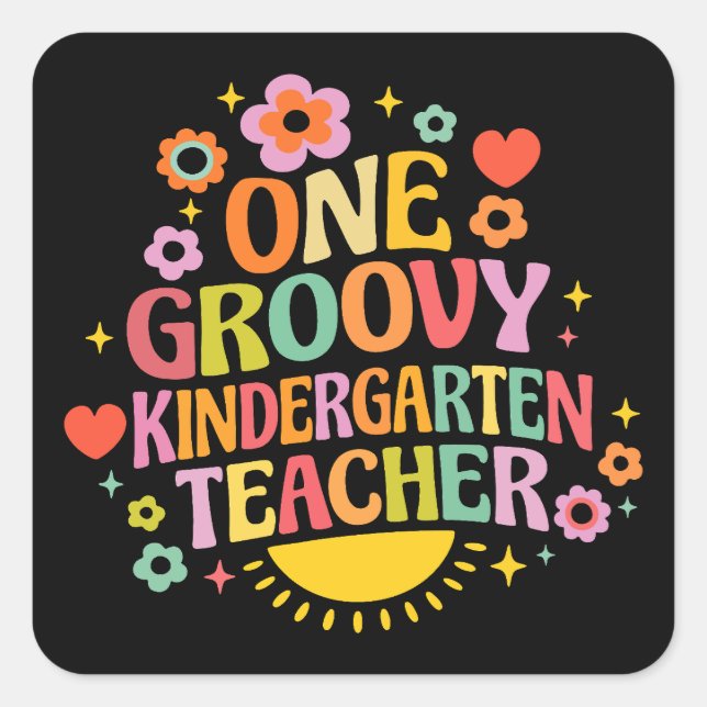 Adesivo Quadrado One groovy kindergarten teacher (Frente)