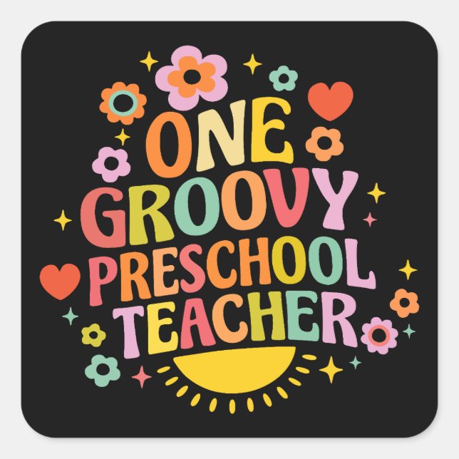 Adesivo Quadrado One groovy preschool teacher (Frente)