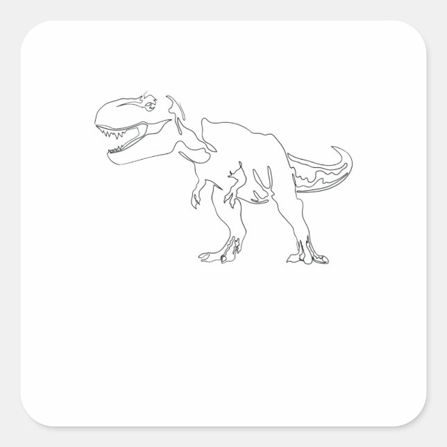 Adesivo Quadrado One Line Drawing Dino T Rex Single Art (Frente)