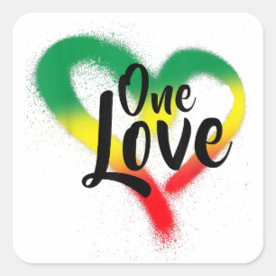 Adesivo Quadrado One Love One Heart Reggae Vibes