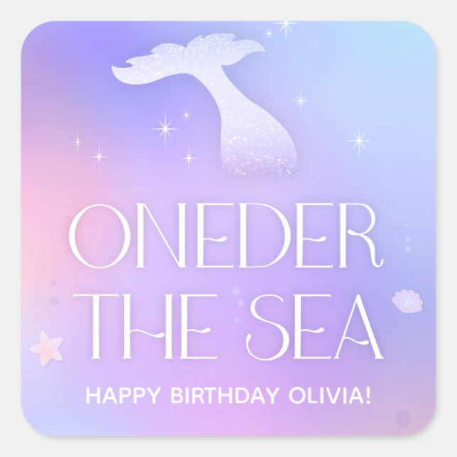 Adesivo Quadrado Oneder Sea Whimsical Sparkly Smermaid Birthday (Frente)