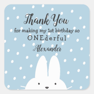 Adesivo Quadrado ONEderland de Inverno Obrigado Menino 1º Aniversár