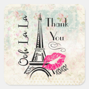 Adesivo Quadrado Ooh La Paris Eiffel Tower Obrigado