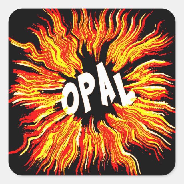 Adesivo Quadrado Opal Name Star on Fire (Frente)