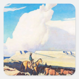 Adesivo Quadrado "Open Range" Western Art de Maynard Dixon