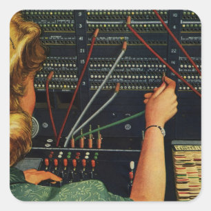Adesivo Quadrado Operador de Comutação Telefônica, Vintage Business