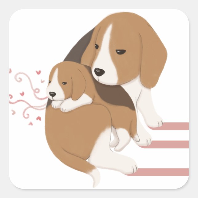 Adesivo Quadrado Óptica de Beagle Mãe e Bebê (Frente)