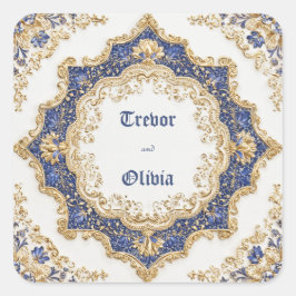 Adesivo Quadrado Opulento Royal Azul Dourado Barroco Estrela Explos