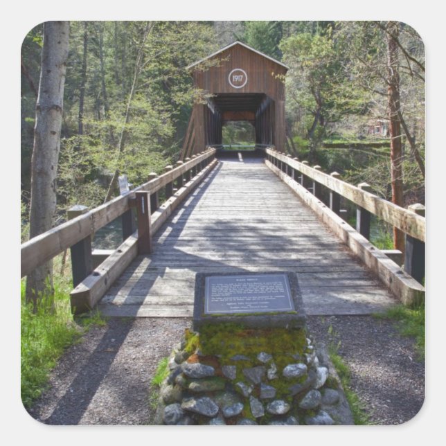Adesivo Quadrado OR, Condado de Jackson, McKee Covered Bridge (Frente)