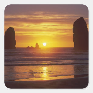 Adesivo Quadrado OR, Costa do Oregon, Cannon Beach, pilhas de maré 