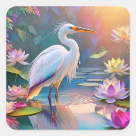 Adesivo Quadrado Orange Billed White Heron Fantasy Bird