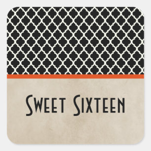 Adesivo Quadrado Orange Chic Quatrefoil Sweet 16 Stickers