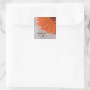 Adesivo Quadrado Orange Daisy e Satin Wedding Obrigado Tag Favoráv