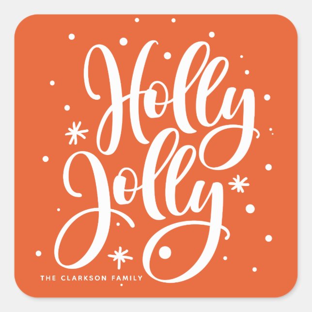 Adesivo Quadrado Orange Festive Holly Jolly Hand Lettered Holiday (Frente)