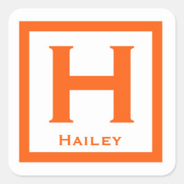 Adesivo Quadrado Orange First Name Kids Girl Party Back to School