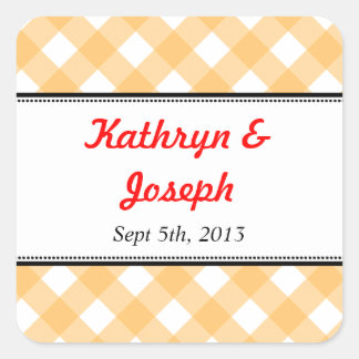 Adesivo Quadrado Orange Gingham Country Picnic Favor de casamento r