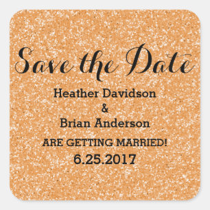 Adesivo Quadrado Orange Glitter Save the Date Stickers