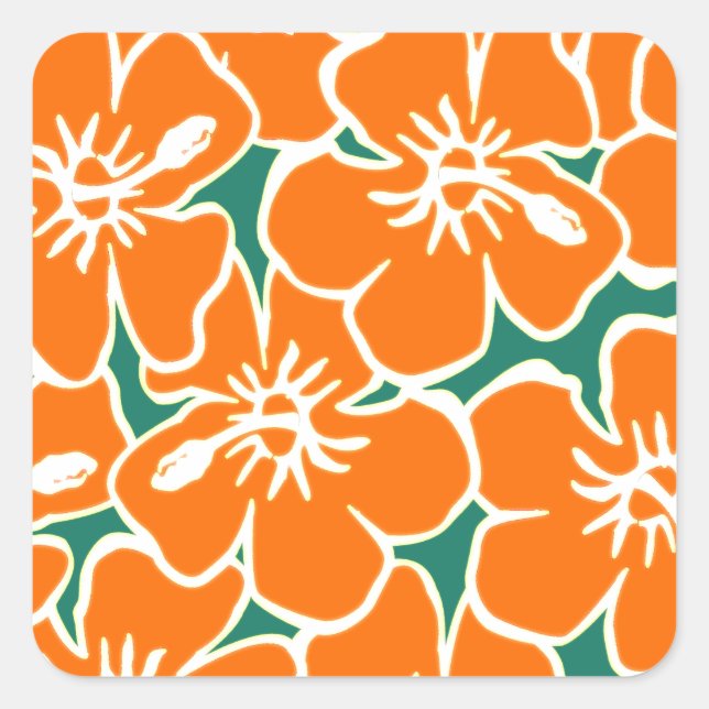 Adesivo Quadrado Orange Hibiscus Flowers Tropical Havaiana Luau (Frente)