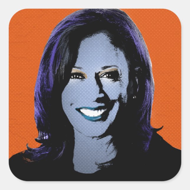 Adesivo Quadrado Orange Kamala Harris Pop Art (Frente)