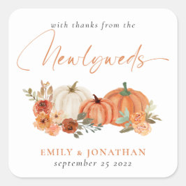 Adesivo Quadrado Orange Pumpkins Florals Obrigados de Newlyweds