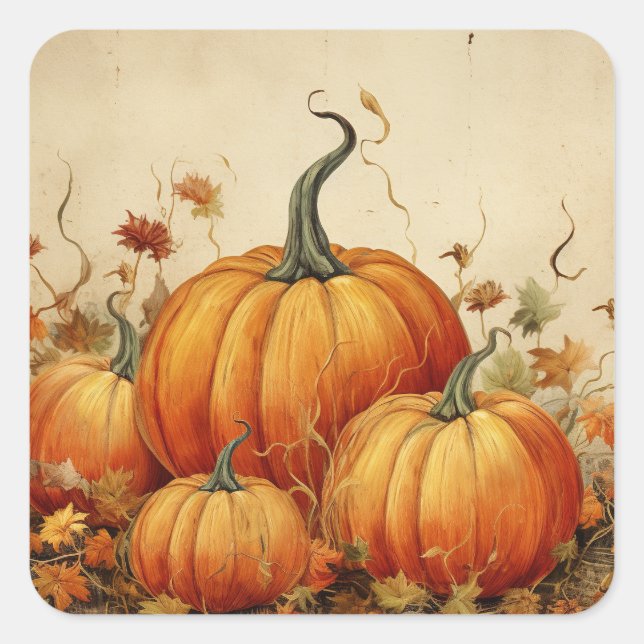 Adesivo Quadrado Orange Pumpkins Rustic Autumn (Frente)