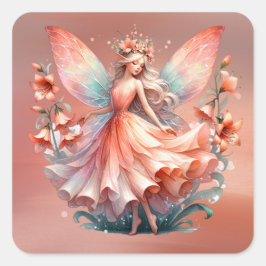 Adesivo Quadrado Orange Red Floral Fairy Princess Girls