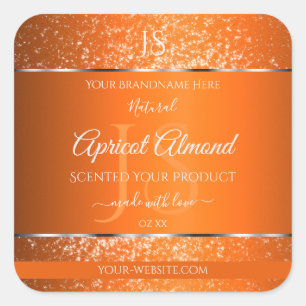 Adesivo Quadrado Orange Silver com Rótulos de Produto de Iniciais d