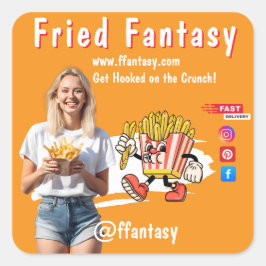 Adesivo Quadrado Orange Smiling Blonde Woman Fries Family Fun