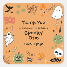 Adesivo Quadrado Orange Spooky One Cute Halloween 1st Birthday 