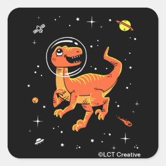 Adesivo Quadrado Orange Tyrannosaurus Dinos No Espaço