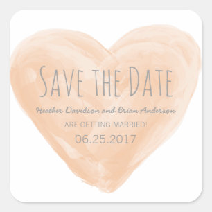 Adesivo Quadrado Orange Watercolor Heart Save the Date Stickers