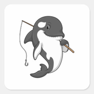 Adesivo Quadrado Orca como pescador com cana de pesca