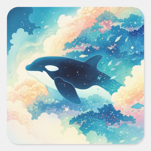 Adesivo Quadrado Orca Dançando nas Ondas (Frente)