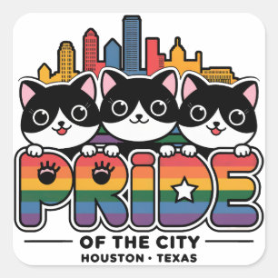 Adesivo Quadrado Orgulho da Cidade de Houston Texas EUA Rainbow Fla