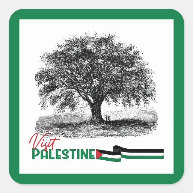 Adesivo Quadrado Orgulho da oliveira palestina, Visite a Palestina (Frente)