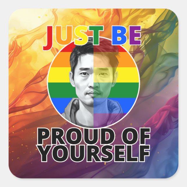 Adesivo Quadrado Orgulho de si mesmo - Orgulho gay asiático masculi (Frente)