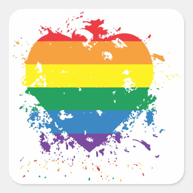 Adesivo Quadrado Orgulho gay Rainbow Flag Heart (Frente)