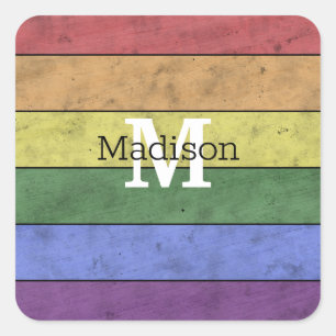 Adesivo Quadrado Orgulho LGBT do vintage monograma angustiado do ar