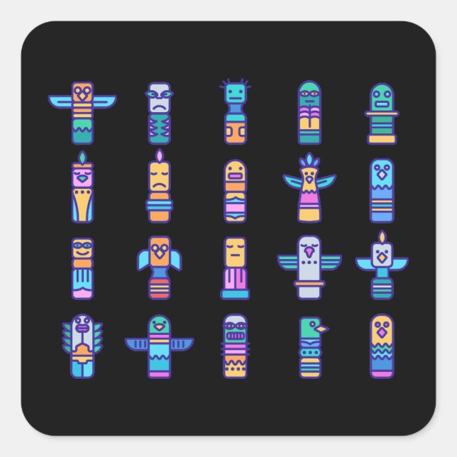 Adesivo Quadrado Orgulho Nativo Canadiano dos Animais da Haida (Frente)