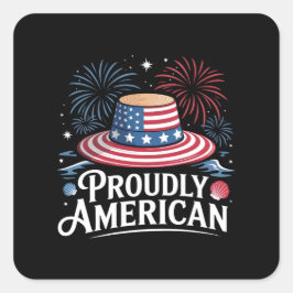 Adesivo Quadrado Orgulhoso Americano - Patriotic Beach Sunhat