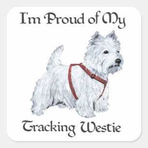 Adesivo Quadrado Orgulhoso do Meu Westie de Rastreamento
