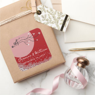 Adesivo Quadrado Oriental Bright Moon Engole Pássaros Zen Arte Mode