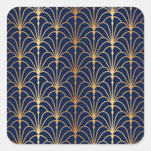 Adesivo Quadrado Oriental Elegance: Padrão do ventilador do Ouro